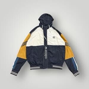 Adidas Originals Colorblock Hooded Windbreaker Jacket Navy Yellow XXL Men’s